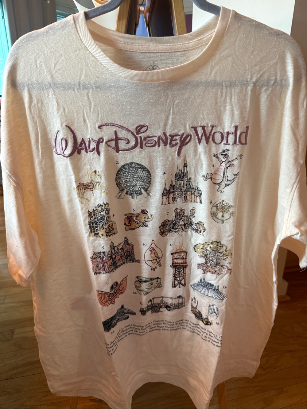 Disney Parks 2025 WDW Attractions Shirt large Icons Parks Embroidered Cream NWOT